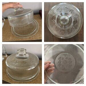 Vintage Boston & Sandwich Glass Co. Flint Cake Plate Morning Glory Domed Stand